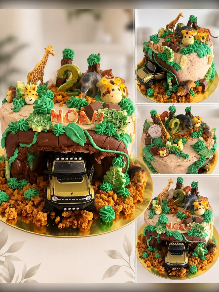 Collage van de safari jungle themataart met auto, gemaakt door Ma-Ma's Toertjes